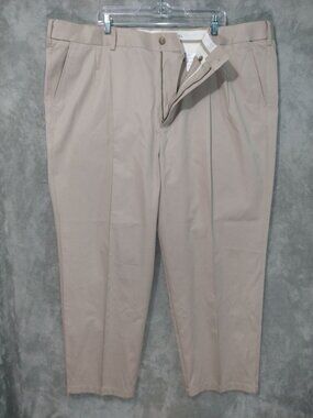 Oak Hill Pants Men 50x30 Beige Chino Pleated Tapered Leg Business Casual Preppy